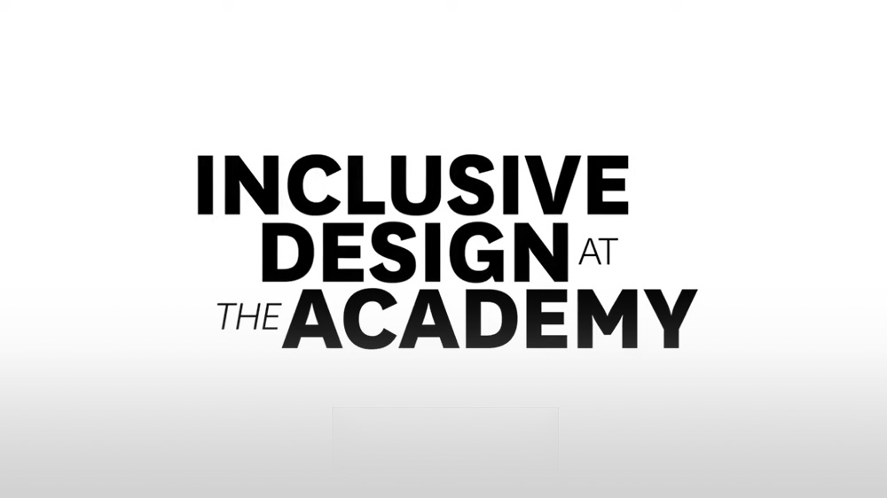 White and gray background with black text that reads “Inclusive Design at the Academy”